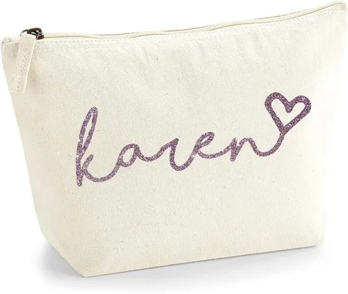 Miniatura 19 de Bolsa de accesorios de maquillaje con iniciales de nombre escritas a mano personalizadas en color negro con purpurina o textura de flocado