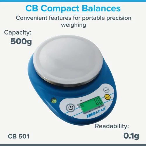 Miniatura 2 de Adam Equipment Balanza compacta CB 501, capacidad de 17.64 oz, legibilidad de 0.00 oz