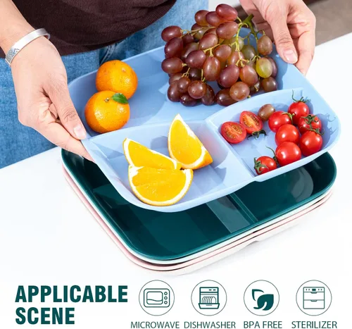 Miniatura 2 de Platos divididos irrompibles de 10 pulgadas, 5 piezas, platos reutilizables de paja de trigo para niños, aptos para microondas y lavavajillas