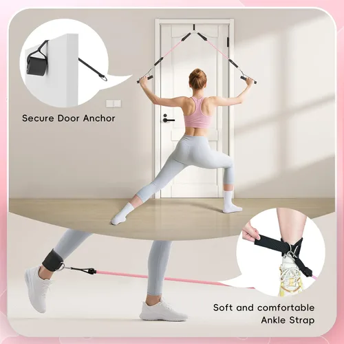 Miniatura 4 de Kit de barra de pilates con bandas de resistencia, barra de pilates portátil para gimnasio en casa, yoga y entrenamientos de cuerpo completo,