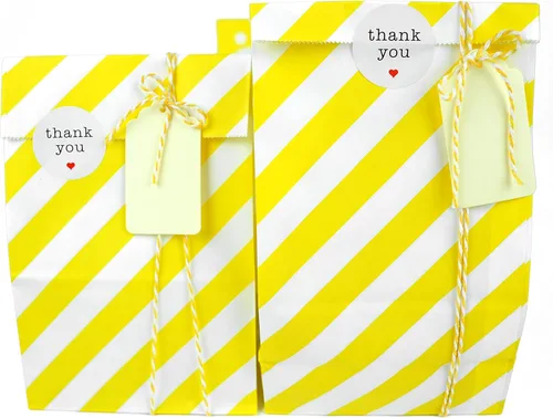 Miniatura 8 de SMINTINE Paquete de 30 bolsas de papel amarillo con calcomanías de agradecimiento, etiquetas de papel, cuerda de algodón para panaderos, bolsas