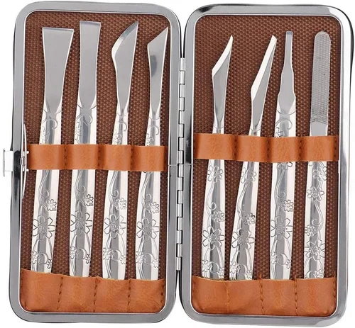 Watris Veiyi 8 herramientas de pedicura para afeitadora de pies, juego de cuchillos de pedicura, kit de eliminación de piel muerta de acero
