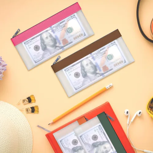 Miniatura 6 de Sobres transparentes para dinero en efectivo de 7.6 x 3.7 pulgadas Money Bags With Zipper Cash Bag Money Pouch Bank Deposit Bags for Coin Invoice