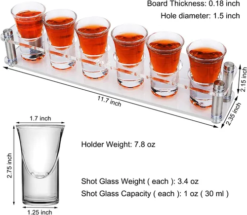 Miniatura 5 de D&Z 6 vasos de chupito en bandeja acrílica ensamblada, taza de degustación de cristal de 1 oz para licores, cervezas y vinos, herramienta novedosa