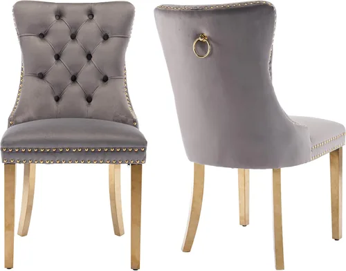 Miniatura 33 de Juego de 2 sillas de comedor modernas de mediados de siglo, sillas de cocina tapizadas de terciopelo beige, sillas de cocina y comedor, patas