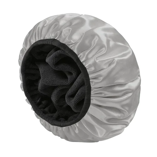 Miniatura 10 de YIZIJIZI Gorro de ducha con forro de rizo, gorro grande de tres capas para mujer, gorro de ducha reutilizable e impermeable, para cabello largo