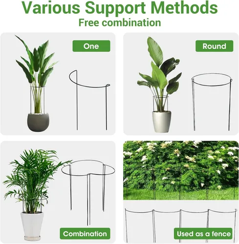 Miniatura 5 de Kikhope Estacas de soporte para plantas, paquete de 8 estacas de metal para jardín, jaula de soporte de peonía semicircular, soporte de bordes