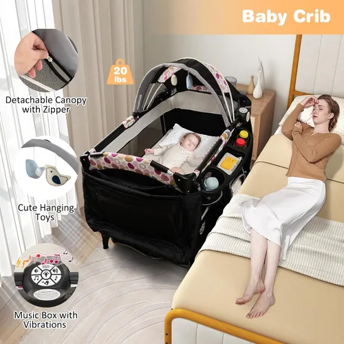 Miniatura 3 de BABY JOY 4 en 1 Pack and Play, corralito portátil para bebé con moisés y cambiador abatible, toldo, cuna infantil con cesta de almacenamiento, bolsa