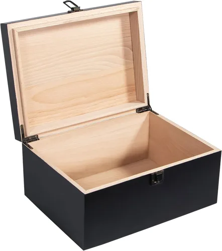 Dedoot Caja de recuerdo grande de madera, caja decorativa negra, caja de madera vintage hecha a mano, caja de madera grande con cerradura para
