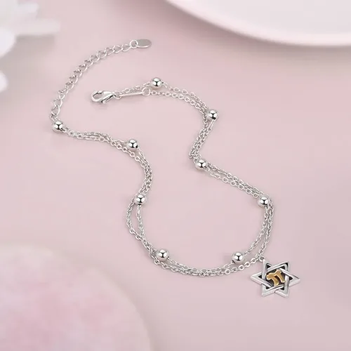 Miniatura 4 de CHIC & ARTSY Tobilleras delicadas de plata de ley S925 para verano, pulsera de tobillo ajustable multicapa para playa, joyería de pie para mujer