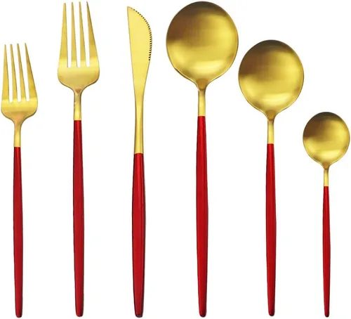 Miniatura 10 de Juego de cubiertos de 36 piezas de acero inoxidable 304 con acabado de manchas de color negro puro, cuchillo de vajilla de postre, tenedor, cuchara
