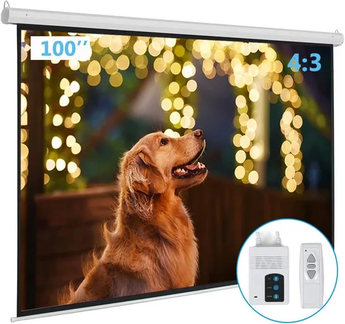 Pantalla de proyector motorizada con control remoto, sin arrugas, sin abolladuras, pantalla HD, para cine en casa, oficina, aula, TV (100 pulgadas