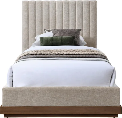 Miniatura 4 de Meridian Furniture B1245Beige-T Emmet Collection Modern Cama individual contemporánea con tela de felpilla beige suave, acabado de nogal, base