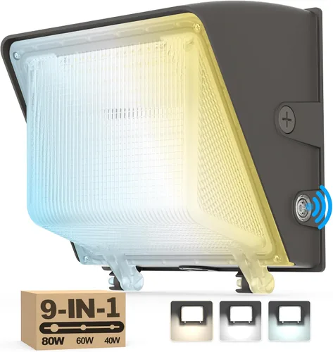 AKK Paquete de luz LED de pared de 80 W, 60 W, 40 W, con fotocélula, 12000 lúmenes, 150 lm/W, 3 vatios y 3 CCT seleccionables (4000 K/5000 K/5700