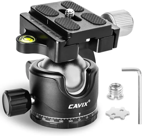 Miniatura 11 de CAVIX MT-03 Cabezal de trípode panorámico para cámara, cabeza de bola pequeña con placa de liberación rápida Arca Swiss Capacidad de carga de nivel