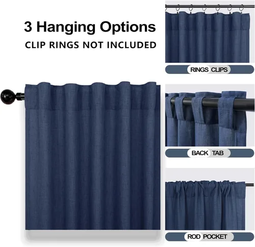 Miniatura 7 de Cortinas azul marino de 90 pulgadas de largo, cortinas azules para sala de estar, dormitorio, juego de 2 paneles, color azul oscuro índigo, filtro