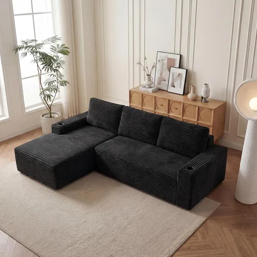 Miniatura 45 de Sofá seccional sin costuras de 108" en forma de L para sala de estar, cómodo sofá de corduroy con chaise, amplios reposabrazos, asiento profundo