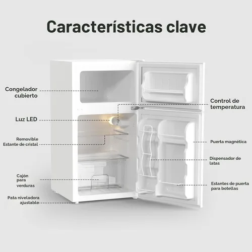 Miniatura 8 de BANGSON - Mini refrigerador con congelador, refrigerador pequeño de 2 puertas con congelador, mini refrigerador para dormitorio, 3.2 pies cúbicos