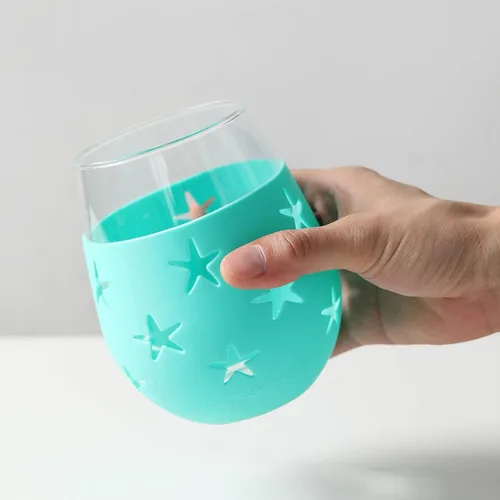 Miniatura 4 de Hyperspace Copa de vino sin tallo de 20 onzas, vaso para bebidas con funda protectora de silicona, juego de 2 piezas (estrella turquesa y gris)