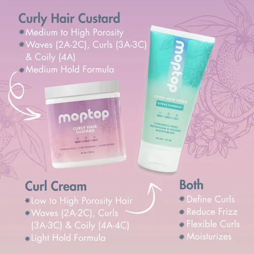 Miniatura 7 de MopTop Gel Custard para Cabello Rizado - Gel de Peinado para Hidratar y Definir Rizos Suaves, Ligero y Antifrizz, Productos para Cabello Rizado