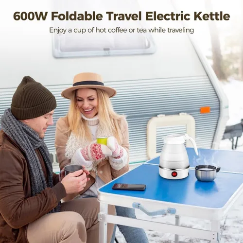 Miniatura 4 de Hervidor eléctrico portátil de 110 V 600 W, caldera de agua plegable de silicona de tamaño de viaje de 0.6 L, pequeña tetera eléctrica para café