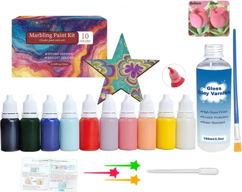 Kit de pintura marmoleado de 16 piezas, barniz de pintura, pintura de agua vívida mezclable para manualidades, juego de manualidades con patrón de