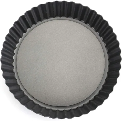 Miniatura 3 de Tosnail Paquete de 2 sartenes profundas para tartas de quiche de 9.5 x 2 pulgadas con fondo suelto extraíble, bandeja para hornear acanalada