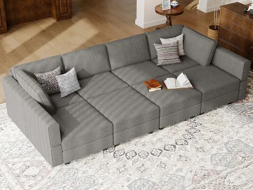 Miniatura 7 de Belffin - Sofá seccional modular con cama oculta, sofá seccional convertible para sala de estar. Sofá color gris claro