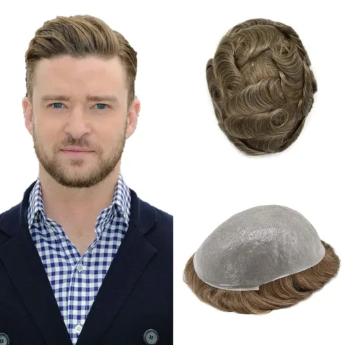 Miniatura 13 de Toupee Hair for Men Hair Piece 0.002 in Ultra Thin Skin Mens Toupee Sistema de reemplazo de cabello humano para hombres, prótesis capilar