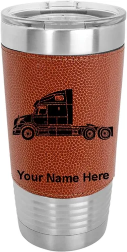 Miniatura 16 de LaserGram Taza aislada al vacío de 20 onzas, cabina de camión, grabado personalizado incluido (piel sintética, negro)
