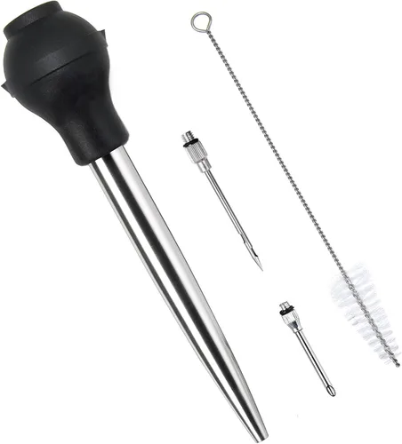 Mejor Utensilios Acero Inoxidable Turquía Baster Grado Comercial Calidad Bombilla de Silicona Incluyendo 2 Agujas Inyectoras de Adobo y Cepillo Para