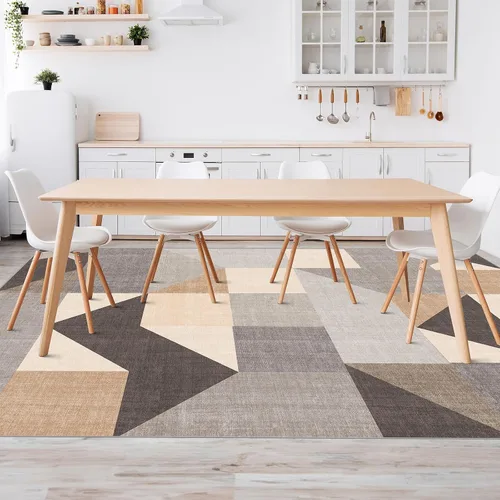 Miniatura 3 de HOMFINE Alfombra lavable moderna de 5 x 7 pies, estilo geométrico, para sala de estar, dormitorio, alfombra lavable a máquina, suave, Gris/Marrón