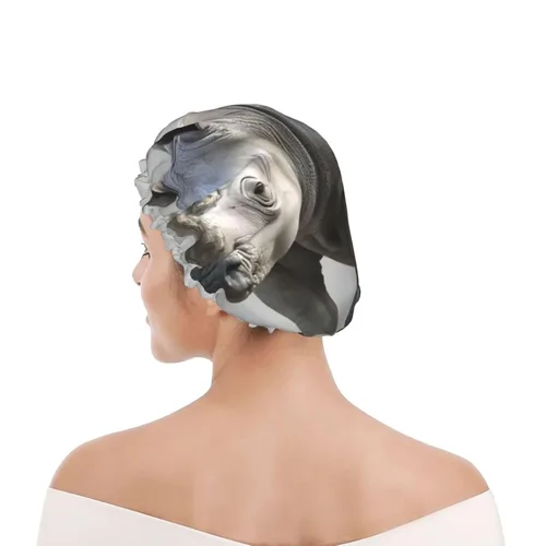 Miniatura 8 de Animal Rhino Print Shower Cap,Elastic And Reusable Bath Hair Hat For Long Hair,Large Waterproof Shower Bonnet,For Women Men Kids