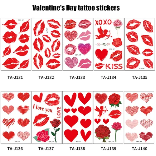 Miniatura 4 de Calcomanías de tatuaje para el día de San Valentín, diseño de corazón, beso, labio, tatuajes temporales, decoración del día de San Valentín