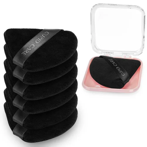 6 Piezas Borlas de Polvo Triangulares con 2 Estuches de Viaje, Borlas de Polvo Fijador para Polvo Facial y Base de Maquillaje, Borla de Maquillaje