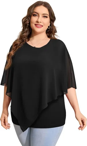 Miniatura 2 de OLRIK Blusas de verano de talla grande para mujer, blusas de gasa casuales elegantes de manga corta