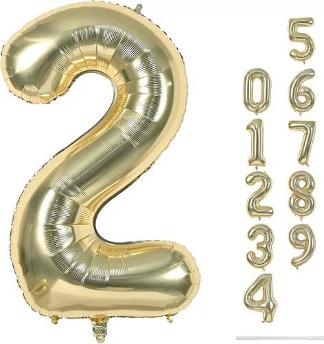 Miniatura 82 de Globo dorado champán con el número 5, globos de aluminio autoinflables grandes de 40 pulgadas del 0 al 9, globo de helio digital 5 dorado claro