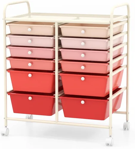 Miniatura 11 de COSTWAY Carrito de almacenamiento rodante con 4 cajones, carrito de almacenamiento de plástico y organizador con 4 cajones extraíbles, carrito