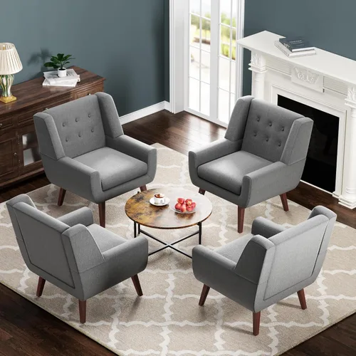 Miniatura 27 de HUIMO Silla de Acento para Sala de Estar, Sillón Tapizado con Botones Capitoné, Sillas de Sofá de Tela de Lino para Dormitorio, Sala de Estar, Silla