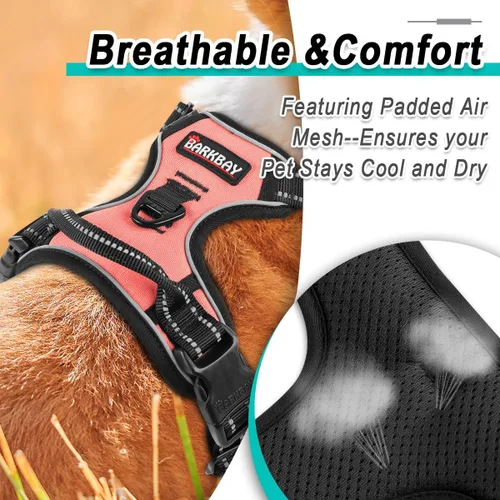Miniatura 8 de BARKBAY Arnés para perro sin tirones para perros medianos, ajustable, reflectante, cómodo, sin estrangulamiento, resistente - perfecto para Rosa