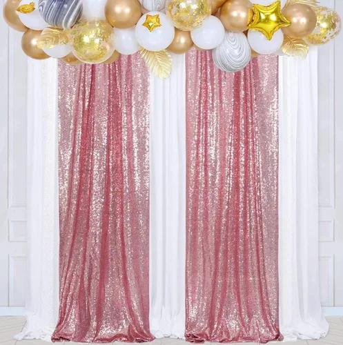 Miniatura 5 de Poise3EHome - Cortinas de lentejuelas fucsia rosa, 2 paneles de 2 pies x 8 pies, fondo de purpurina para fiesta, cumpleaños, baby shower, boda, Rosa