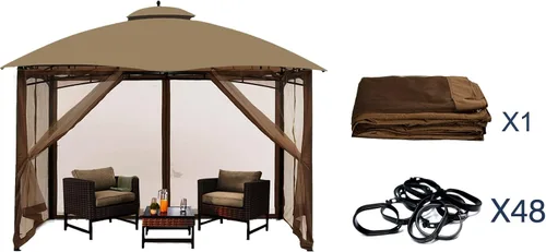 Miniatura 4 de Mosquitera Universal de Repuesto para Gazebo – Hugline 10' x 10' Pantalla de Malla para Exteriores de 4 Paneles con Cortina Lateral con Cremallera