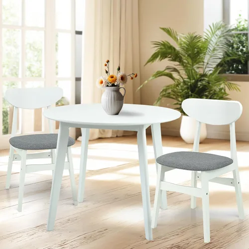 Miniatura 11 de Juego de 3 mesas redondas de cocina y 2 sillas laterales Yumiko de madera maciza con asiento acolchado