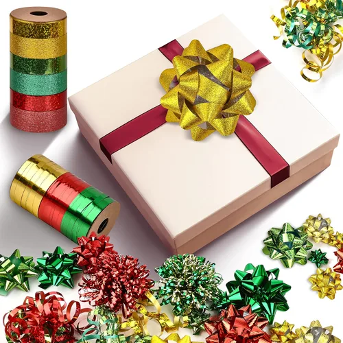 Miniatura 7 de JOYIN 40 lazos de regalo de Navidad surtidos con 34 lazos de regalo autoadhesivos multicolor de tamaños surtidos, 2 lazos rizados, 2 lazos de oropel