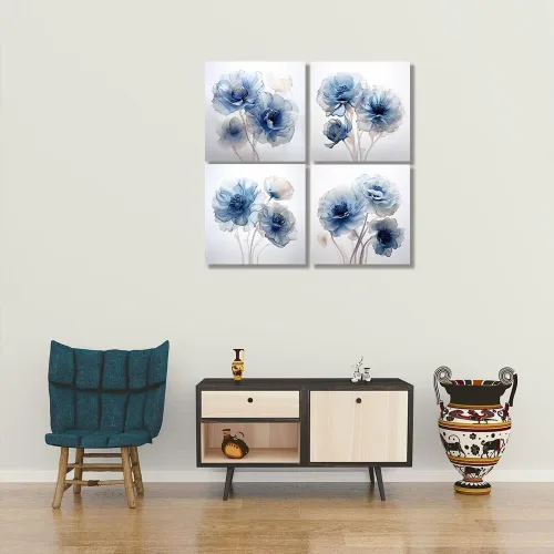 Miniatura 3 de Wall HDQ Arte de pared de flores para baño, dormitorio, sala de estar, decoración de pared azul y naranja, pintura floral, lienzo impreso, imagen