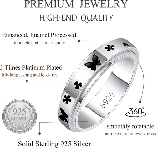 Miniatura 4 de LEXLUNE Anillo giratorio para ansiedad, para mujeres, hombres, novia, hija, adolescente, niña, anillo de plata esterlina S925 real