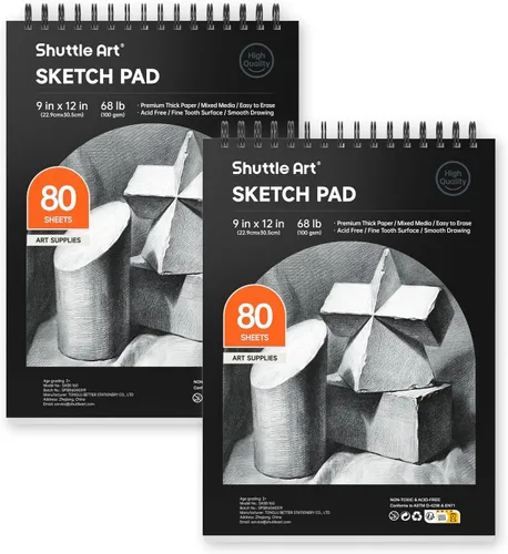 Shuttle Art - Libros de bocetos para artistas, 9 x 12 pulgadas, 160 hojas de papel de boceto, ideal para dibujo y suministros escolares (paquete de