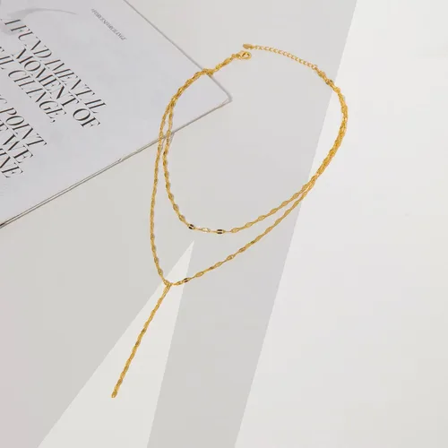 Miniatura 6 de Collar de oro para mujer, delicados collares largos chapados en oro de 14 quilates, barra de graduación, collar de lariat de circonita cúbica