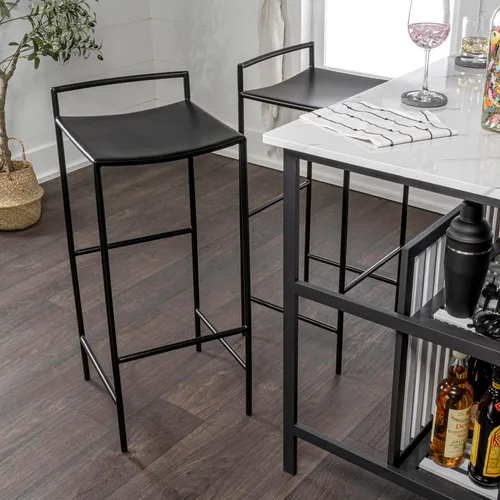 Miniatura 6 de JONATHAN Y Svelte - Taburete de bar de metal, altura del asiento de 29.5 pulgadas, silla de bar industrial moderna sin brazos con reposapiés Negro