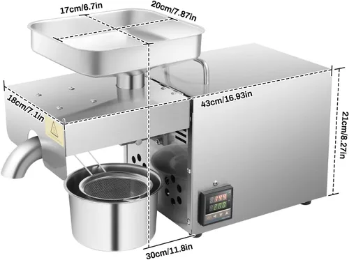 Miniatura 8 de Máquina de prensa de aceite comercial de 110 V, 8.8 lbs/h, fabricante de aceite eléctrico automático de 610 W, rango de temperatura de 104 a 410 ℉